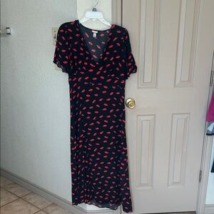 a new day Black Midi Dress with Red Lip Pattern